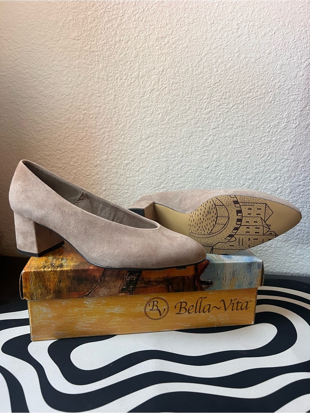 Bella Vita Taupe Suede Block Heel Pumps